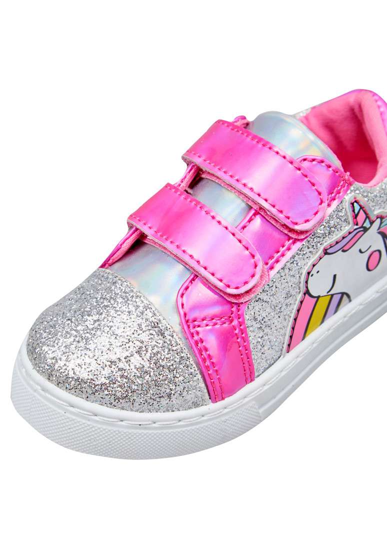 Girls Silver Glitter Unicorn Casual Rainbow Trainers Shoes