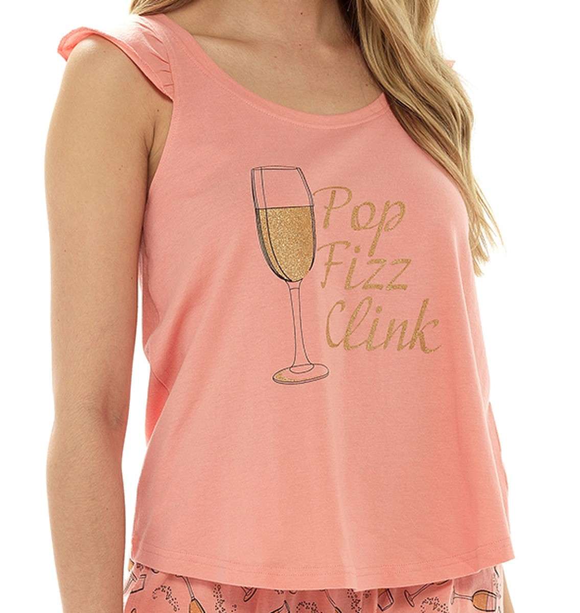 Ladies "Pop Clink Fizz" Print Cotton Pyjamas and Gift Bag Set