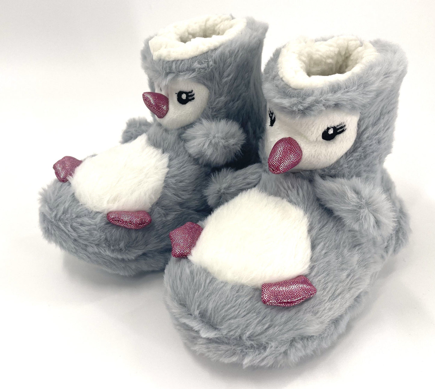 Girls Penguin Design Novelty Faux Fur Plush Boot Slippers