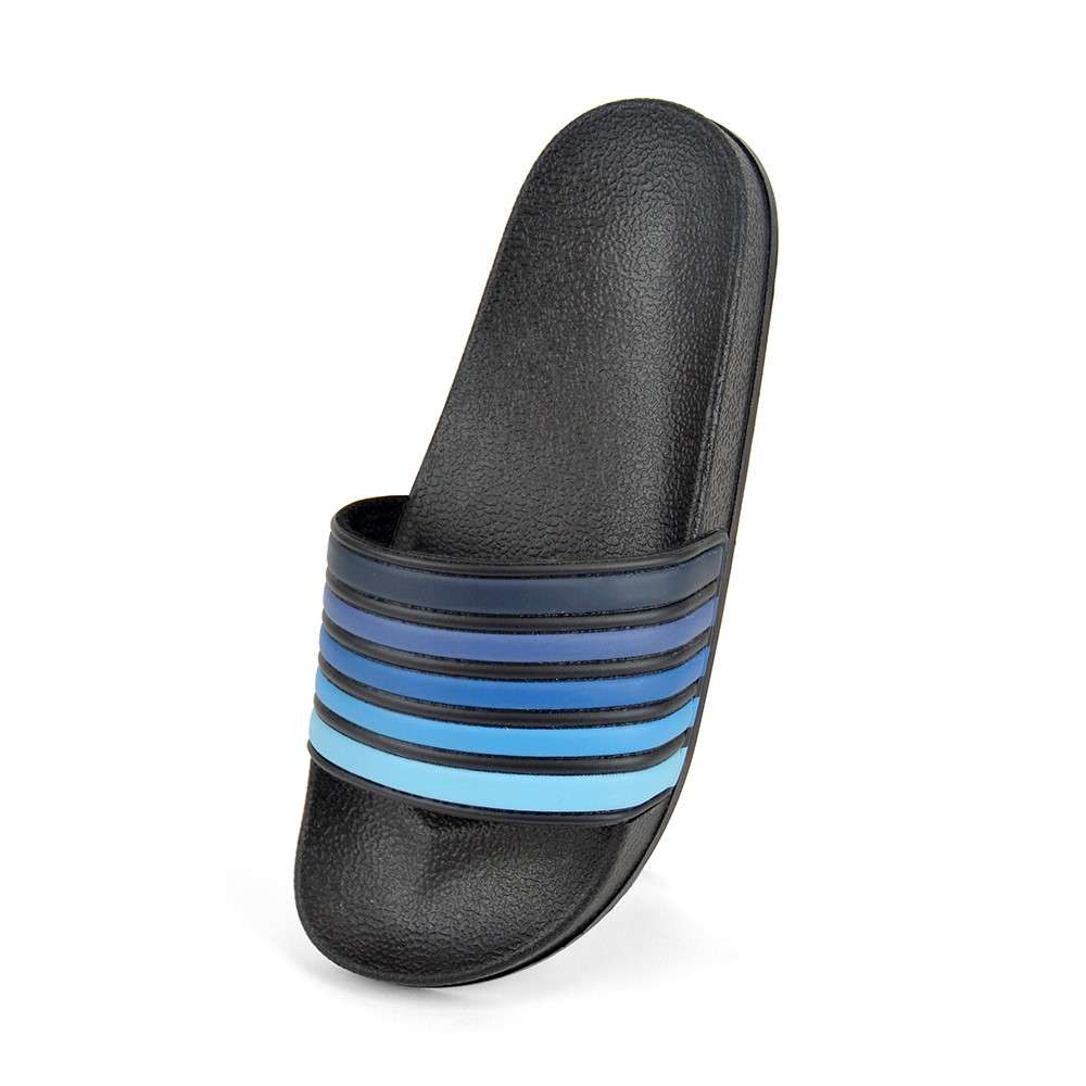Boys Black and Blue Striped Sliders Beach Sandals Flip Flops
