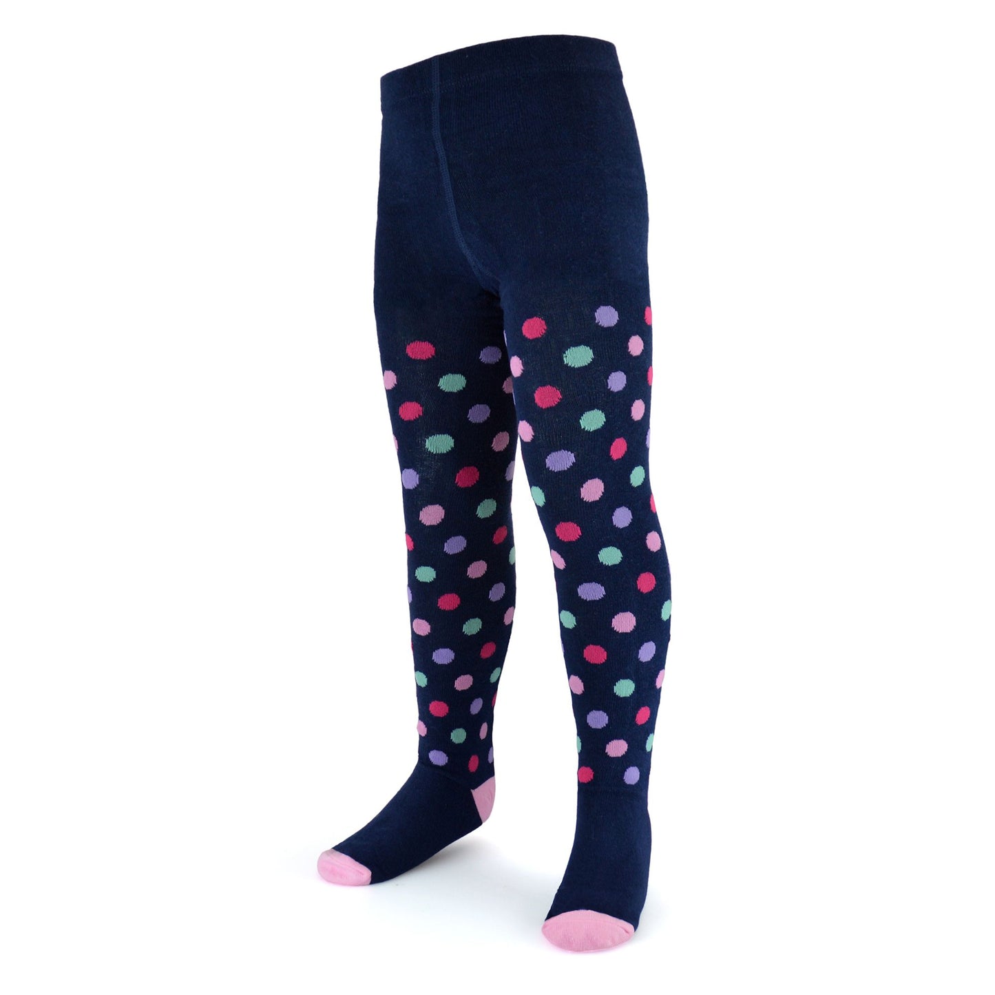 2 Pairs Girls Hearts and Spots Patterned Supersoft Cotton Rich Knitted Tights