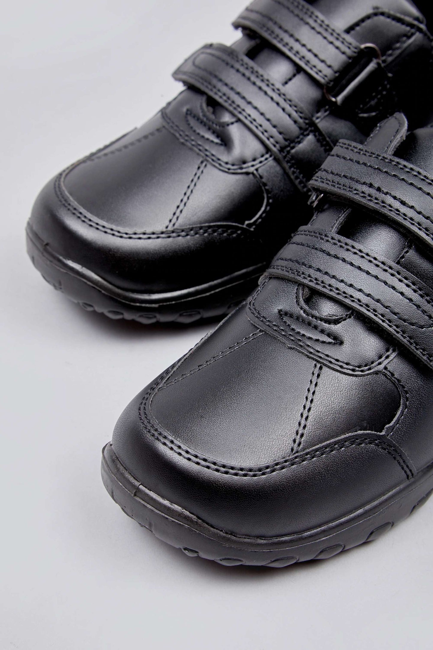 Boys Matt Black School Shoes with Twin Touch and Close Straps