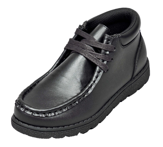 Boys Matt Black Boot Lace Up Sturdy School Shoes