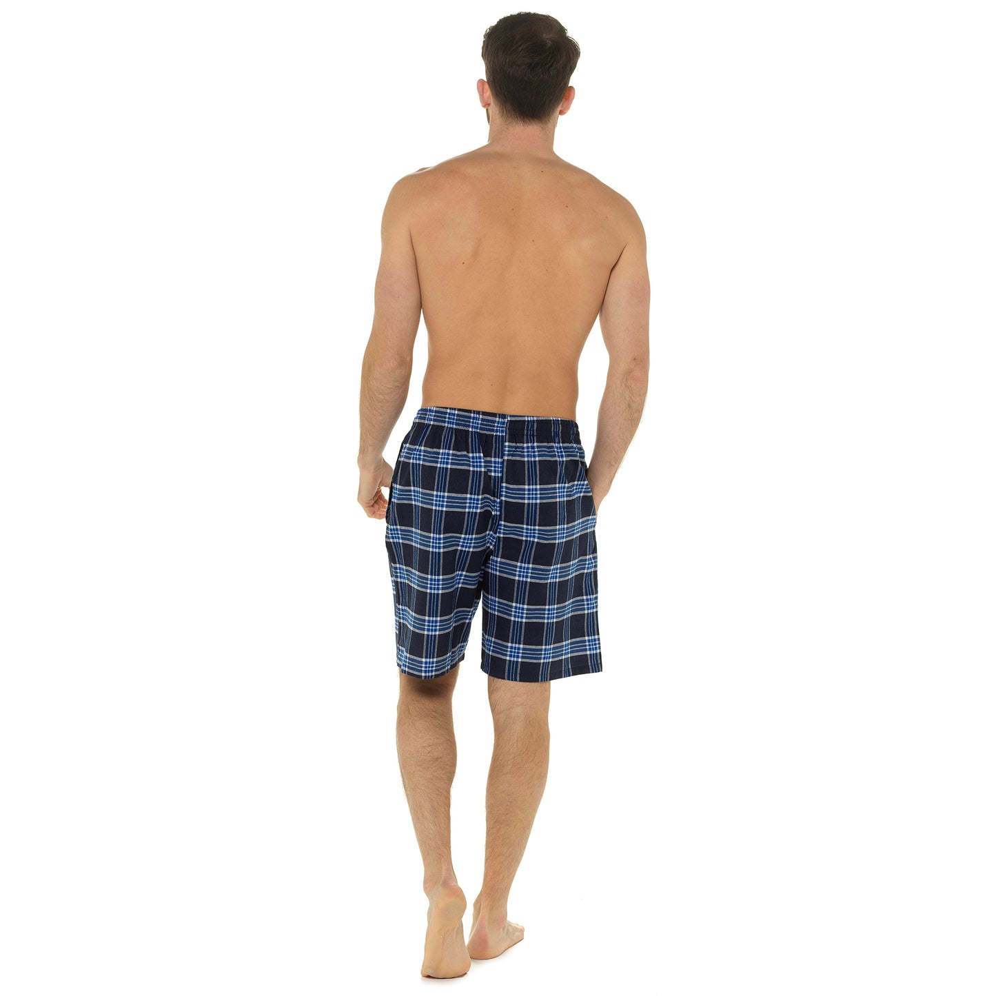 2 Pack Cotton Blend Pyjama Bottoms Lounge Shorts  - Check and Stripe Pattern