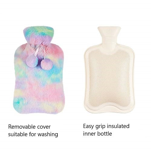 Rainbow Patterned Super Soft Fluffy Hot Water Bottle and Cover