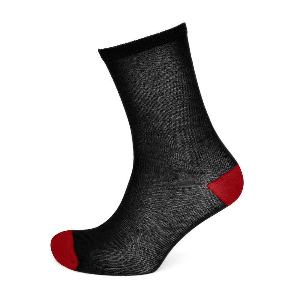 6 Pairs Mens Black and Multicoloured Contrast Heel & Toe Socks