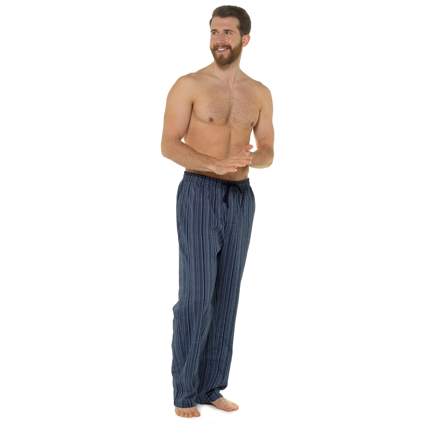 2 Pack Cotton Blend Pyjama Bottoms Lounge Pants - Check and Stripe Pattern