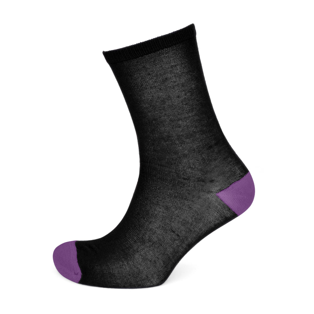 6 Pairs Mens Black and Multicoloured Contrast Heel & Toe Socks