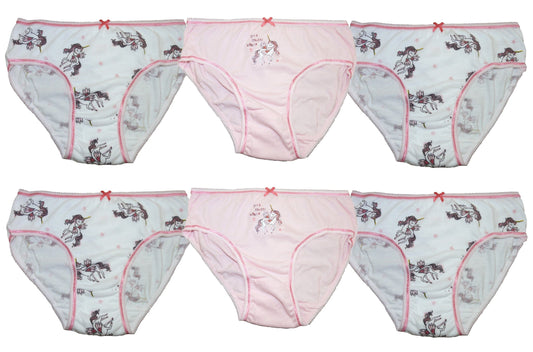 6 Pairs Girls Unicorn Print 100% Cotton Briefs Knickers Underwear