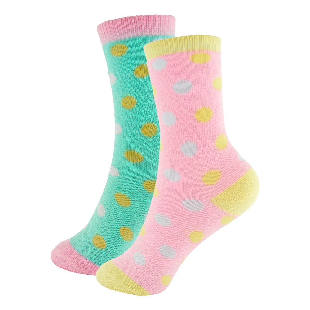 Girls 4 Pack Colourful Spots and Hearts Patterned Thermal Socks