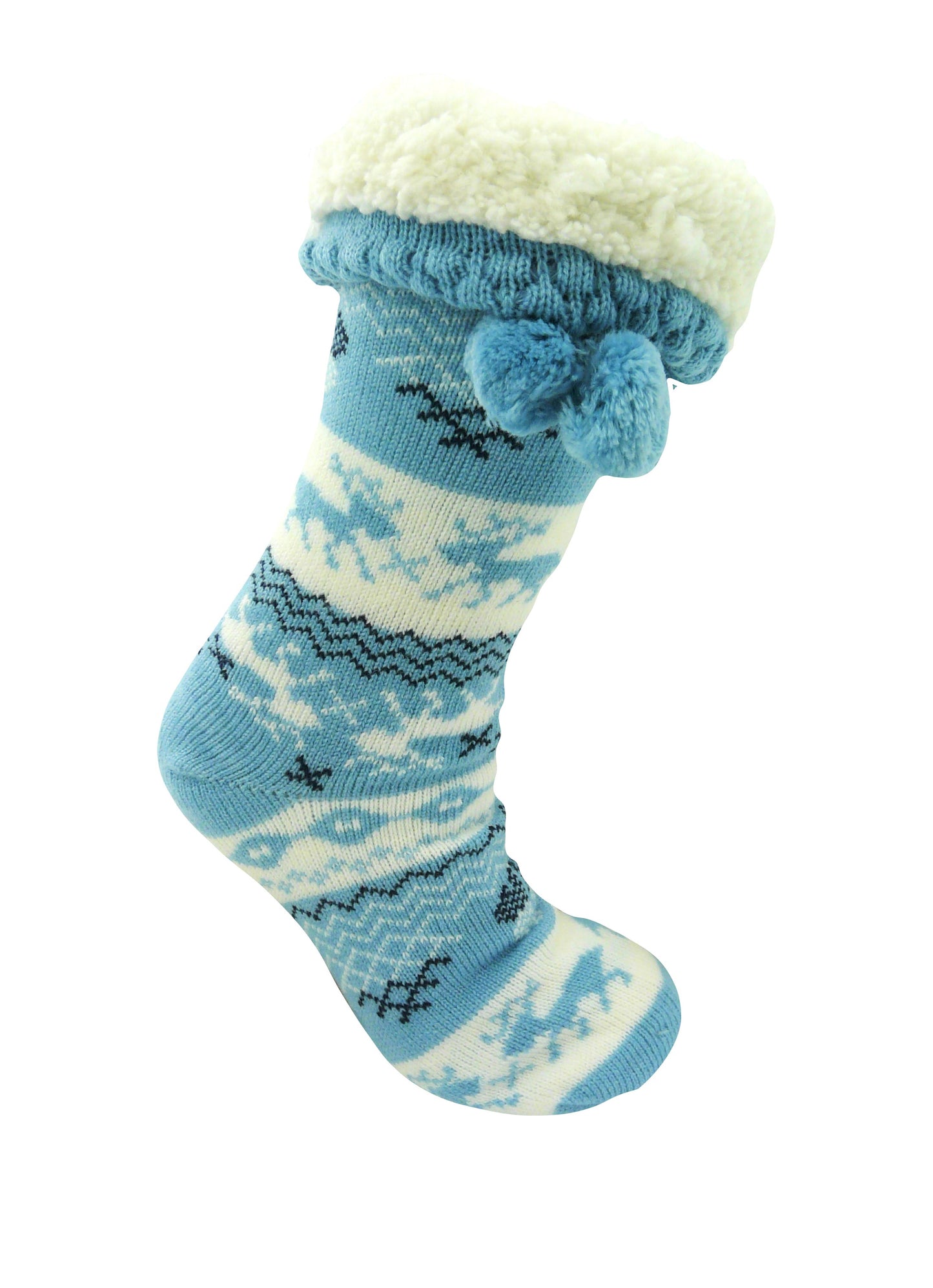 Ladies Fleece Lined Reindeer Fairisle Stripe Slipper Socks