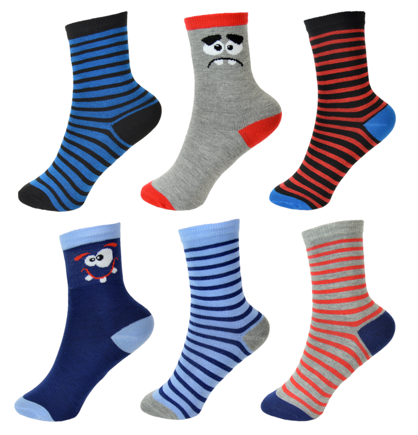 6 Pairs Boys Multicoloured Patterned Ankle Socks