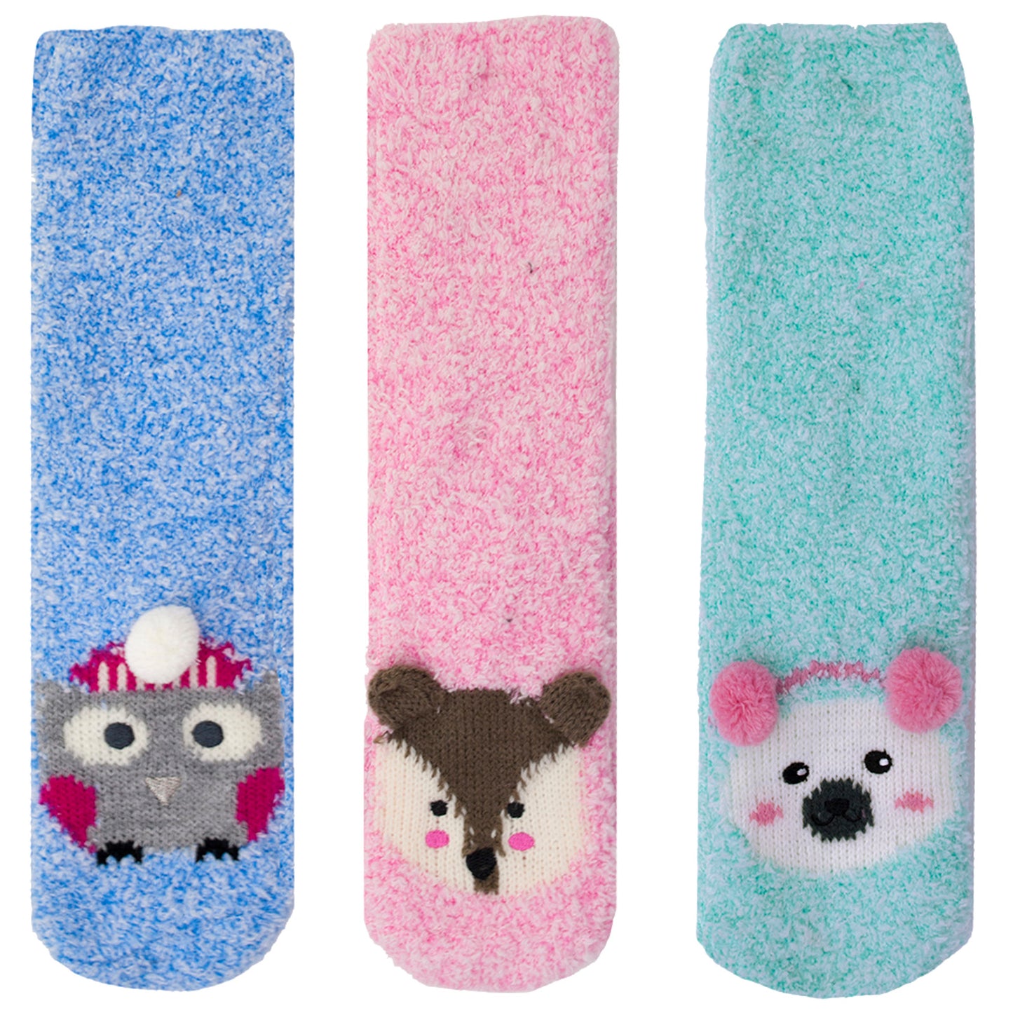 Ladies Christmas Animal Super Soft Slipper Socks (3 Pack)