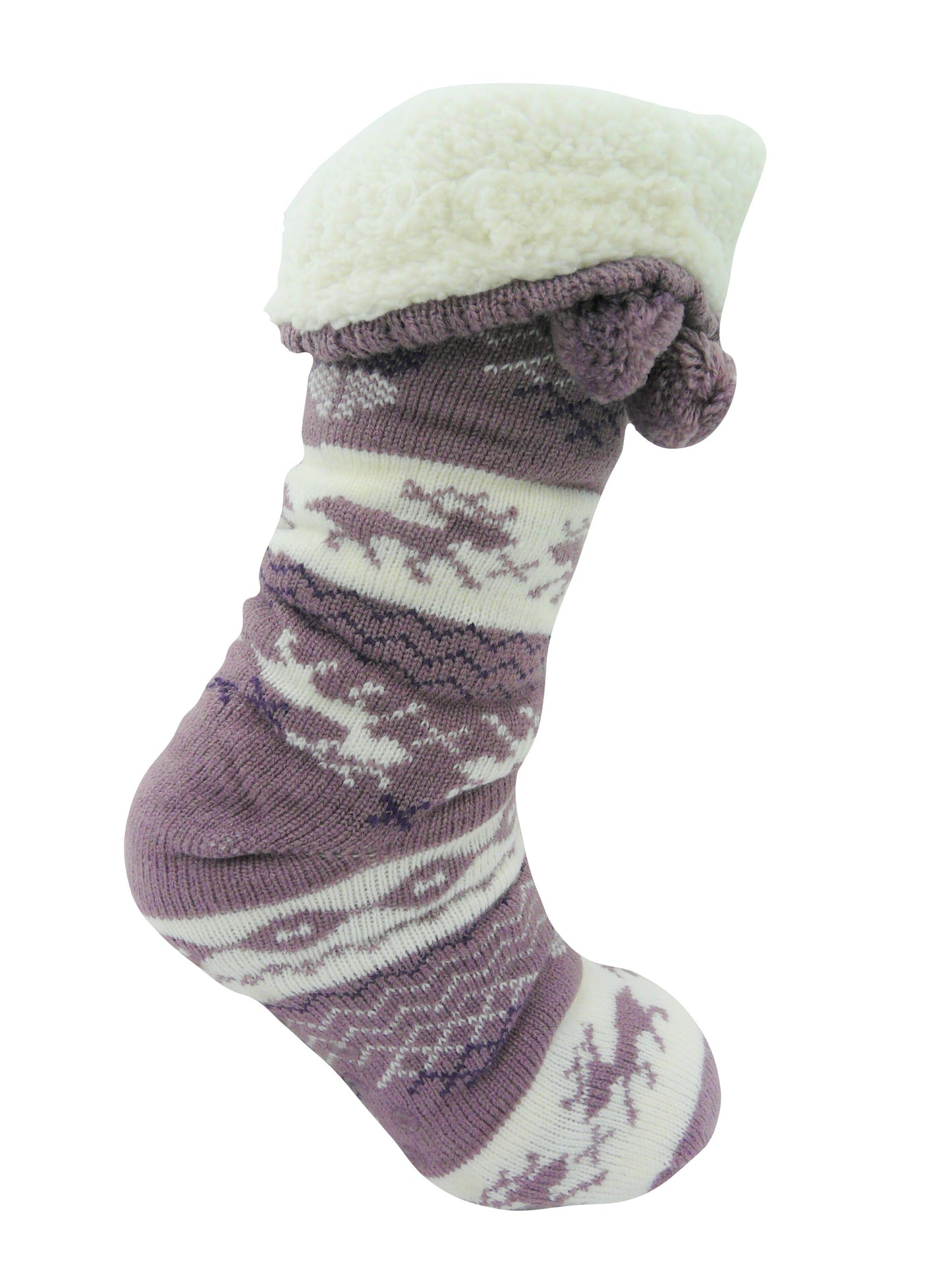 Ladies Fleece Lined Reindeer Fairisle Stripe Slipper Socks
