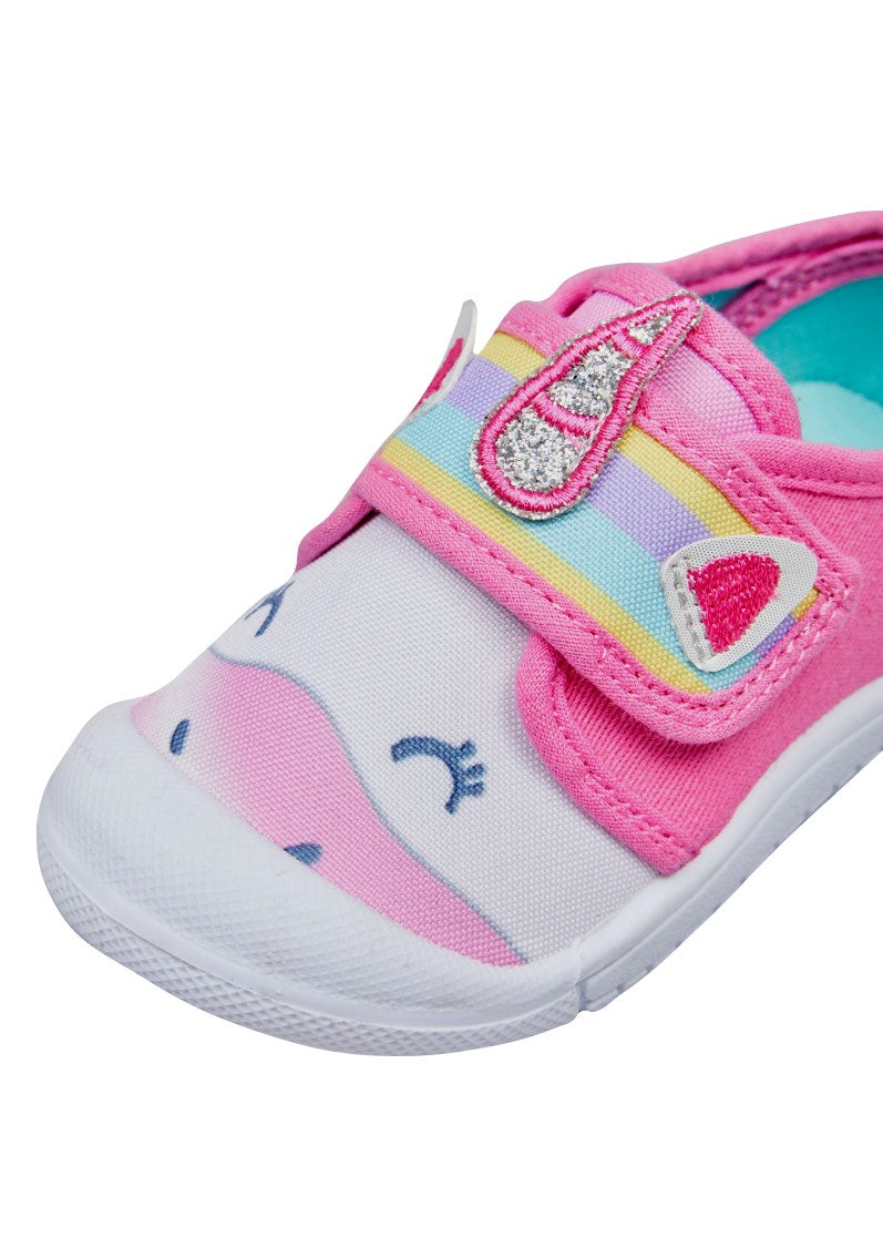 Rainbow Unicorn Girls Easy Close Canvas Low Top Trainers