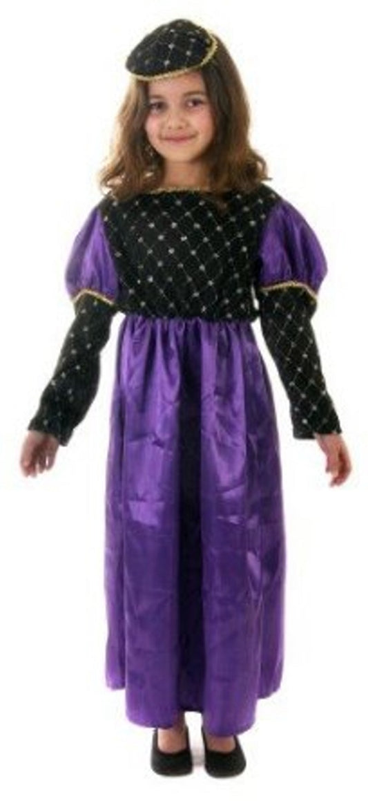 Girls Purple Renaissance Fancy Dress Costume Age 7-9