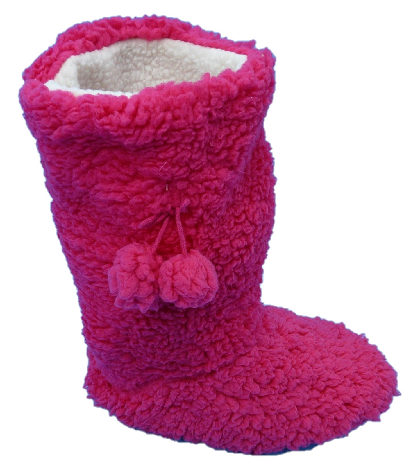 Ladies Cerise Sherpa Pom Pom Indoor Slipper Boot UK size 4-7