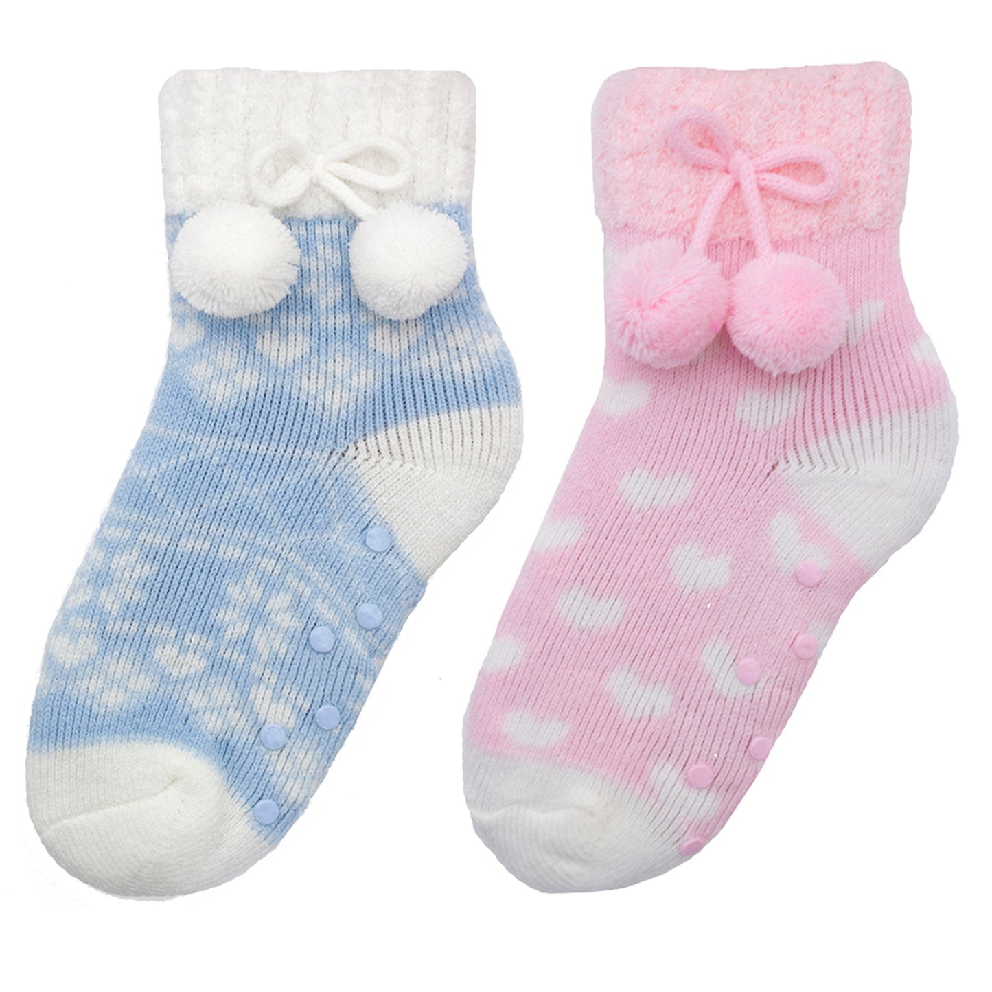 Girls 2 pack Patterned Non Skid Slipper Socks Size (UK 9-12)