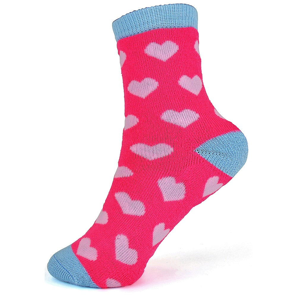 Girls 4 Pack Colourful Spots and Hearts Patterned Thermal Socks