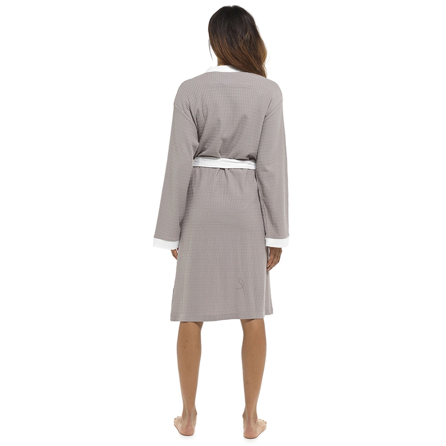 Ladies 100% Cotton Waffle Contrast Spa Robe Dressing Gown