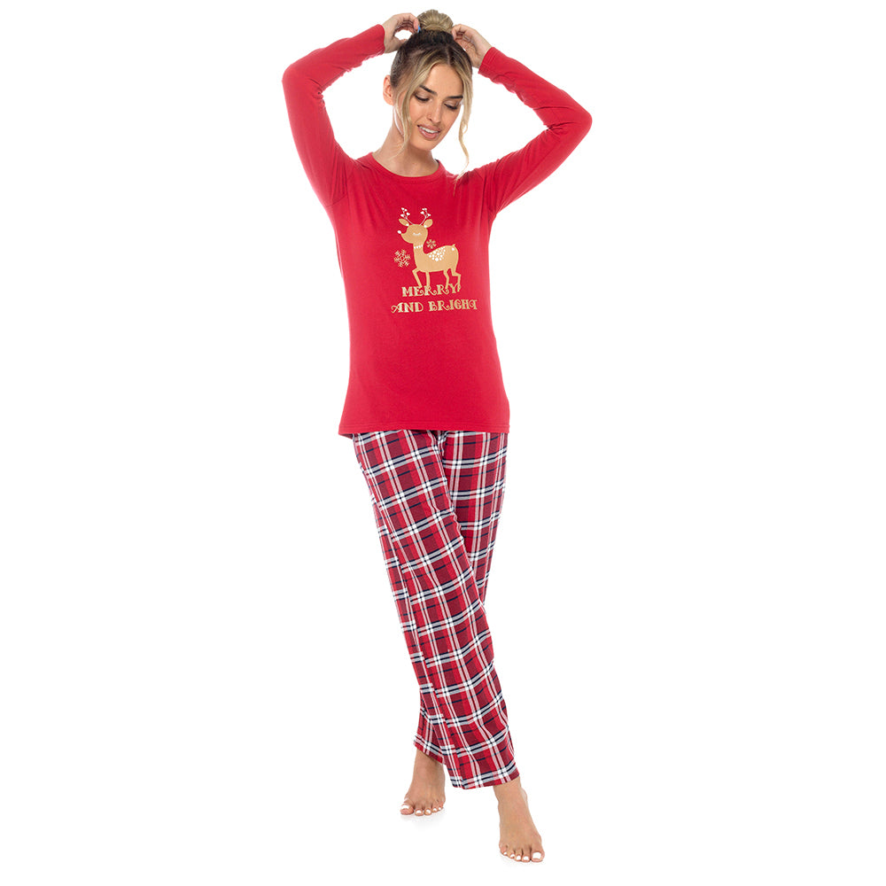 Ladies Christmas Patterned Cotton Jersey Pyjamas Loungewear