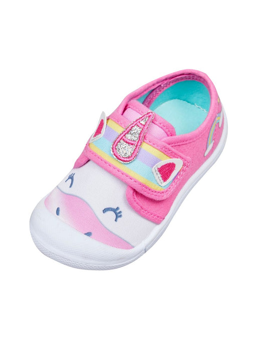 Rainbow Unicorn Girls Easy Close Canvas Low Top Trainers