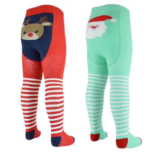 Baby Girls' Cotton Rich Santa and Reindeer Christmas Tights 2 Pack