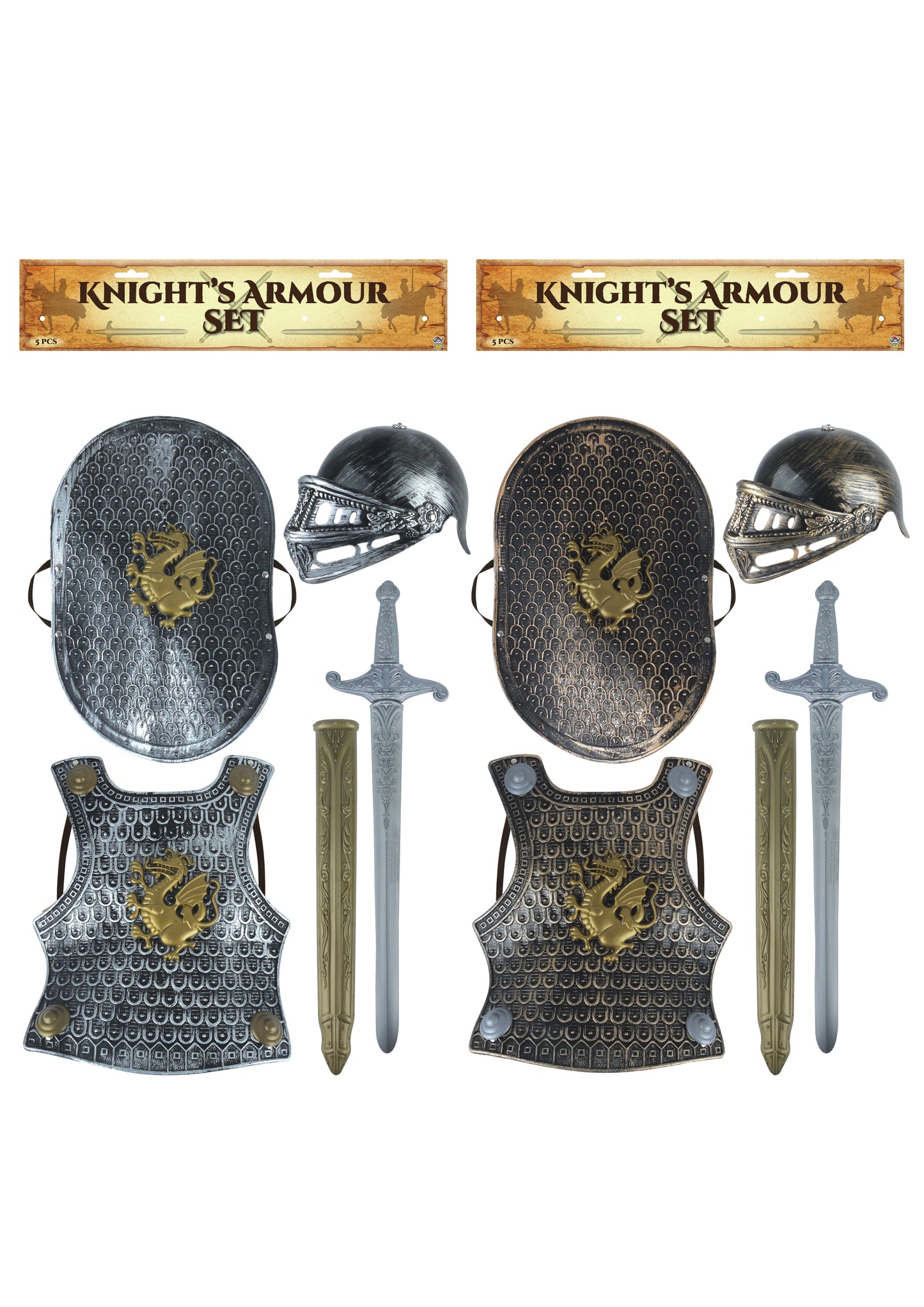 Child's Medieval Knight Armour Fancy Dress Set: Helmet Sword Shield Breast Plate