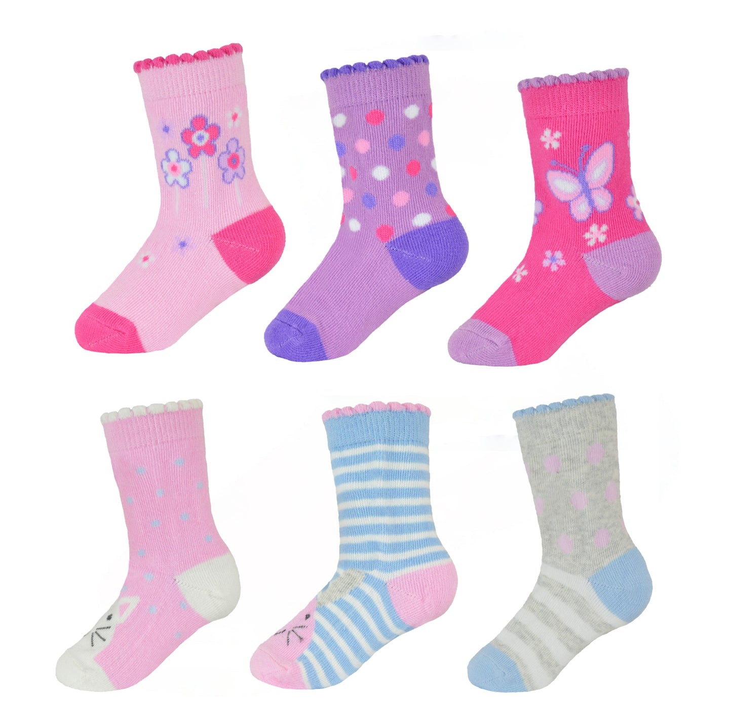 6 Pairs Baby Toddler Girls' Cute Patterned Cotton Rich Socks
