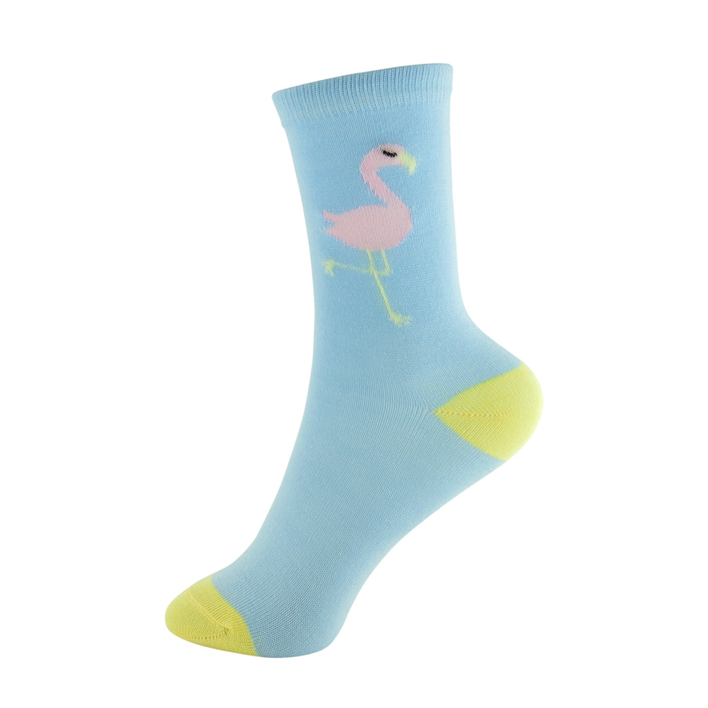 6 Pairs Girls' Pastel Coloured Flamingo, Giraffe and Patterned Socks