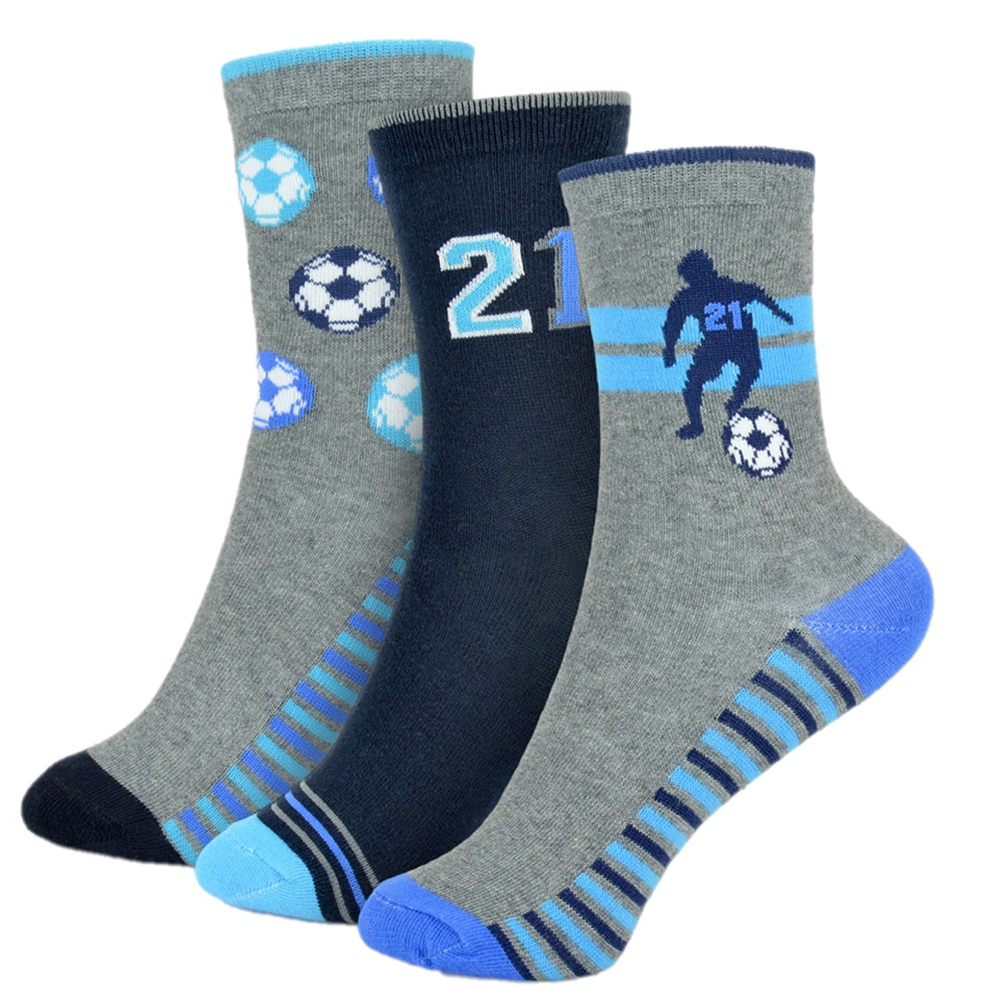 Boys Football Patterned Cotton-Rich Multicoloured Ankle Socks - 6 Pairs