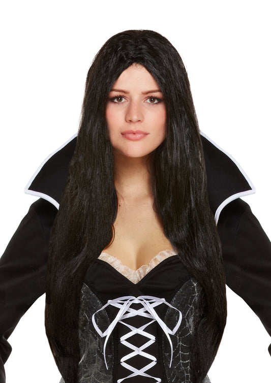 Halloween Ladies Wig, Long Black Witch Fancy Dress Wig Cosplay