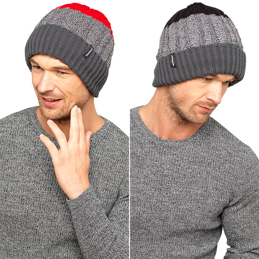 Men's Striped Knitted Faux Fur Lined Hat