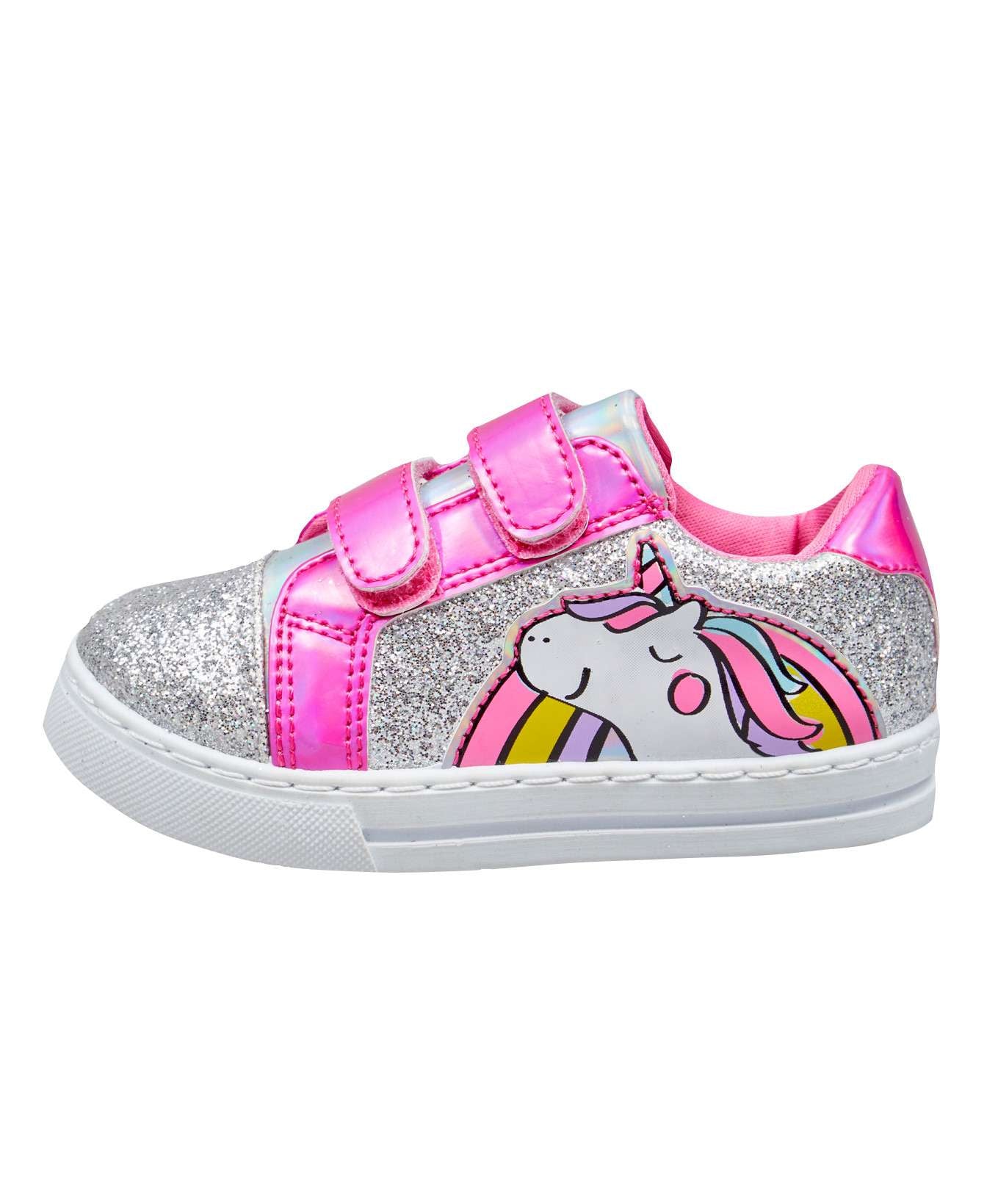 Girls Silver Glitter Unicorn Casual Rainbow Trainers Shoes