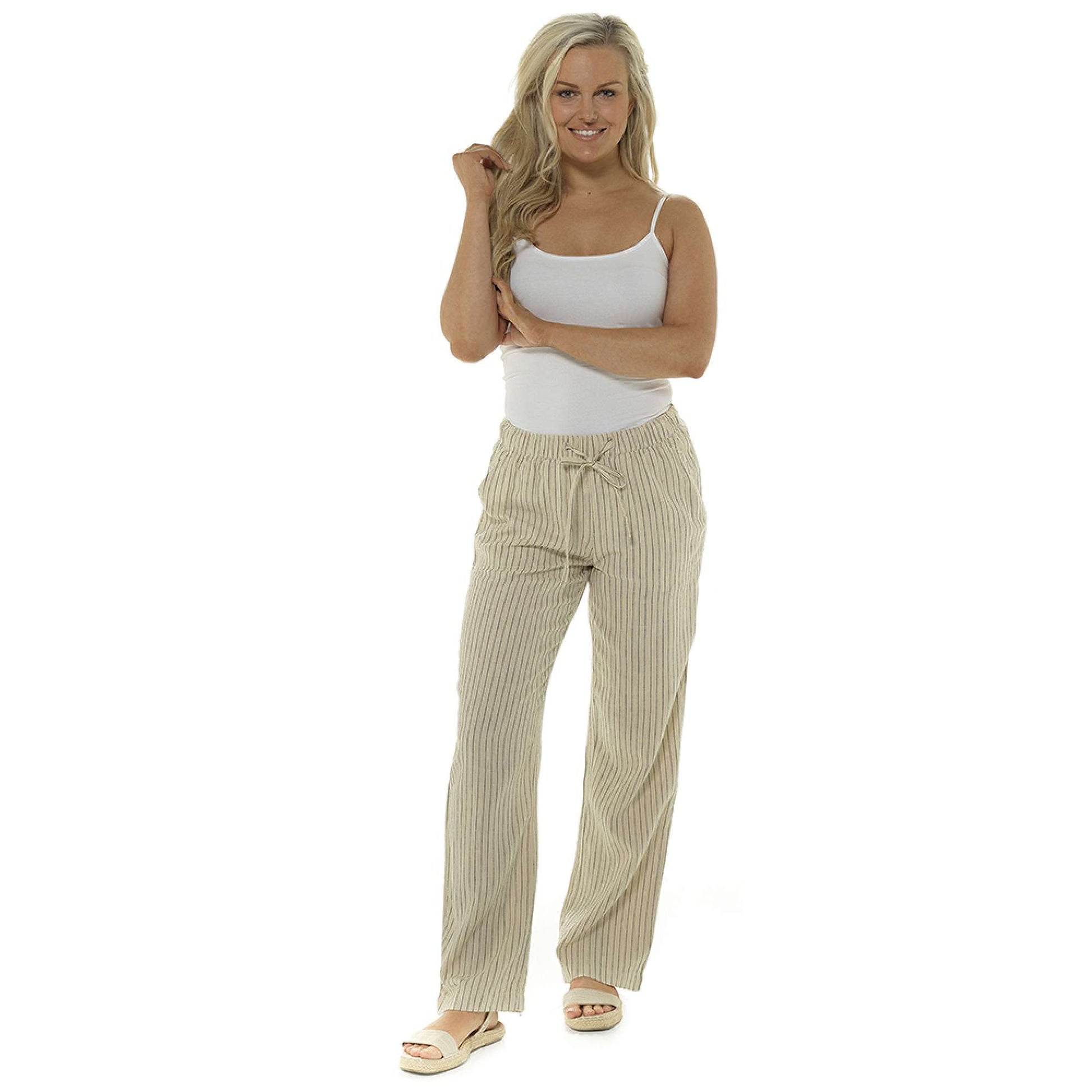 Ladies Classic Linen Trousers with Elasticated Waist and Pockets