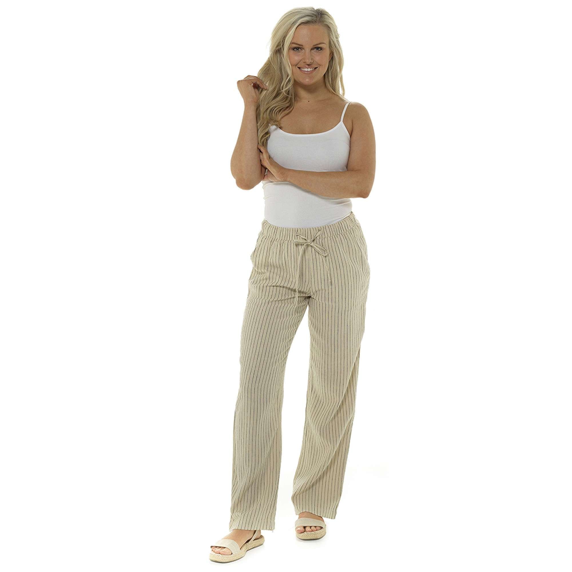 Women Summer Cotton Linen Trousers Ladies Casual Elastic Waist Bottoms  Pants New | eBay