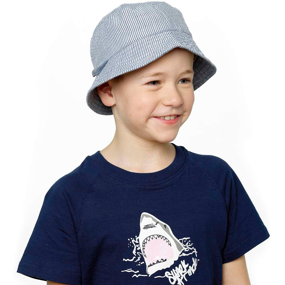 Kid’s Blue and White Striped 100% Cotton Bucket Sun Hat
