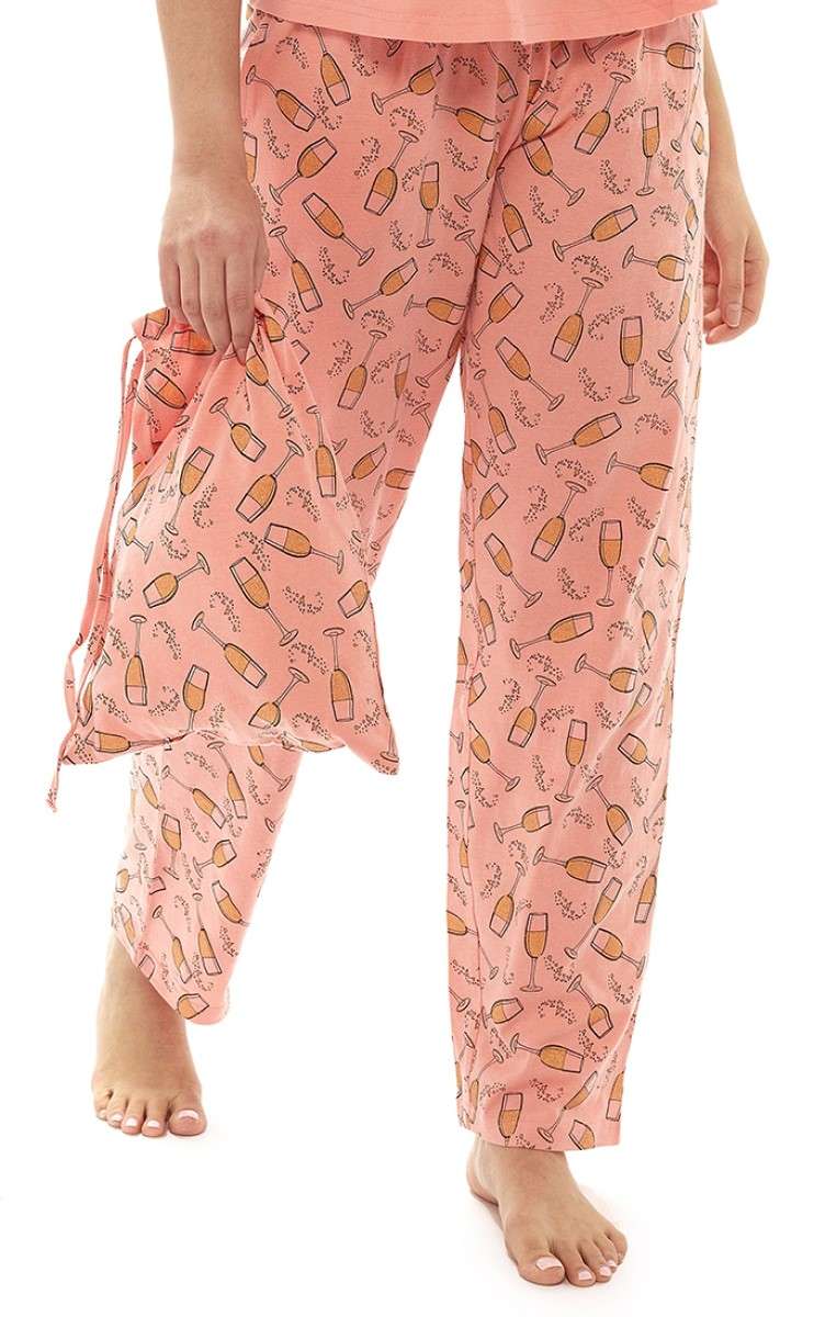 Ladies "Pop Clink Fizz" Print Cotton Pyjamas and Gift Bag Set