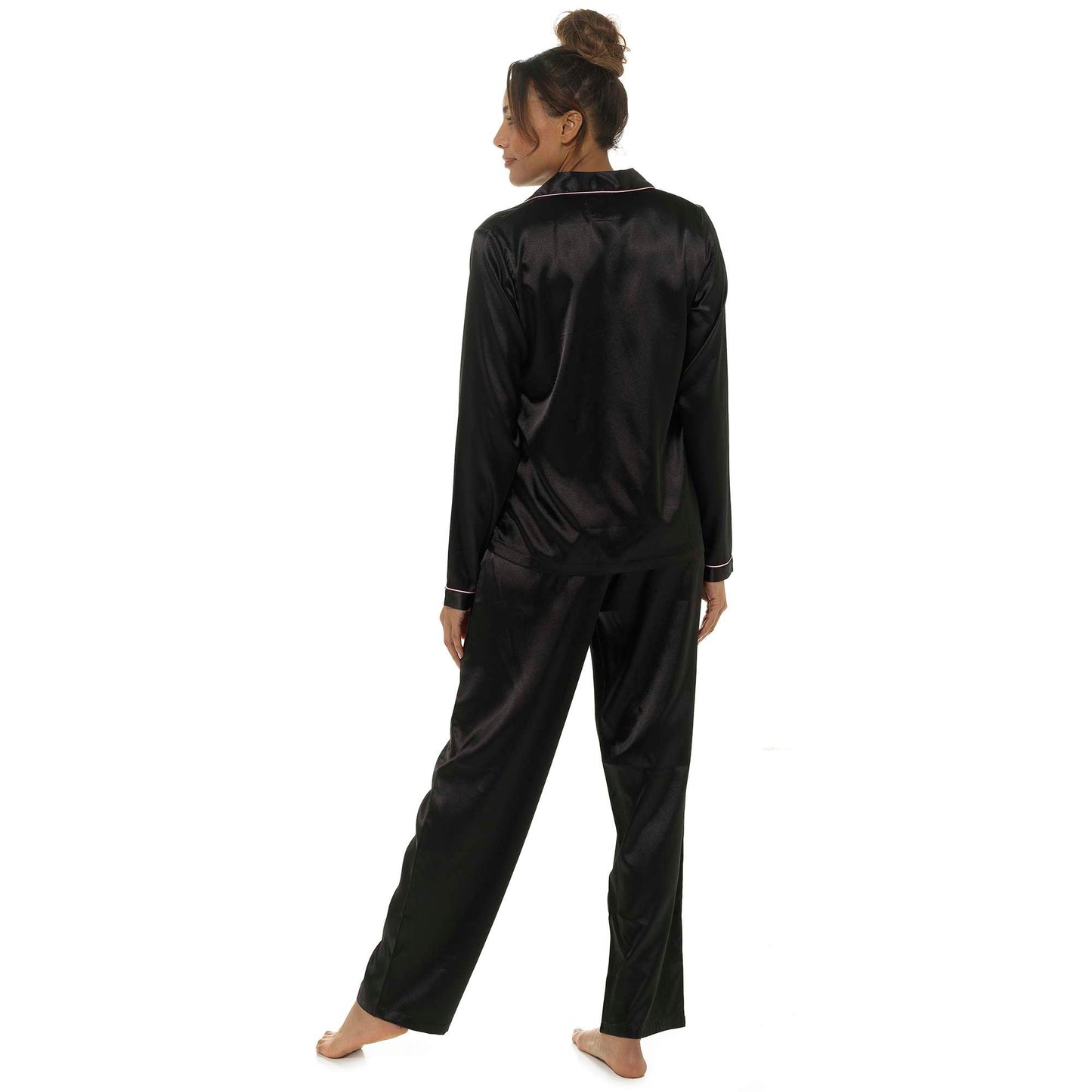 Ladies Classic Satin Pyjamas with Contrast Piping