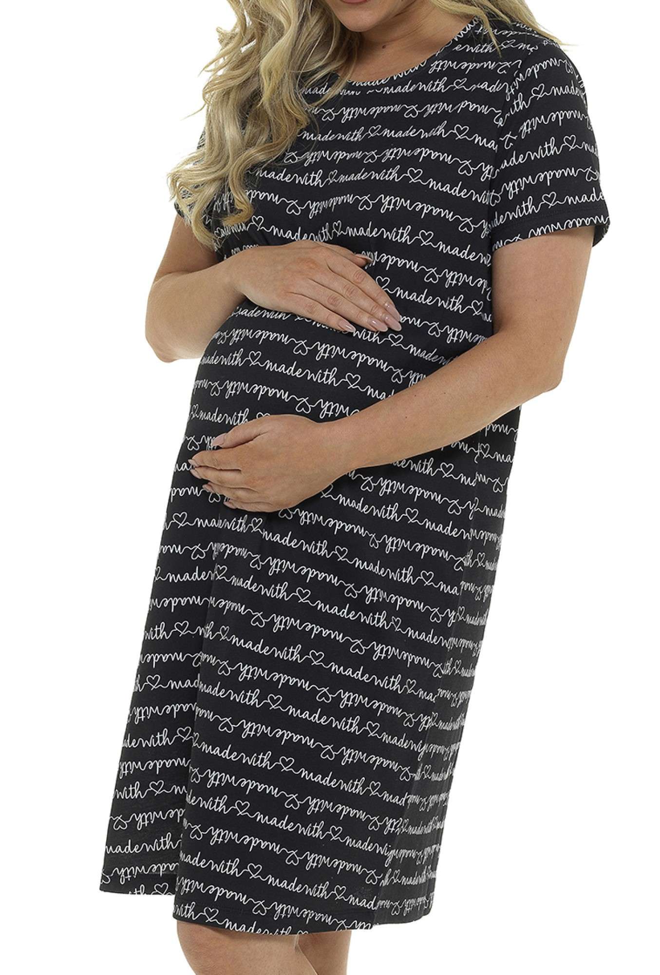Ladies Maternity "Made with Love" Soft Cotton Short Sleeve Nightshirt Nightdress