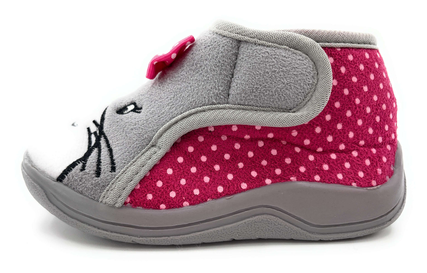 Toddler Girls Pink and Grey Cat Design Easy Close Bootie Slippers