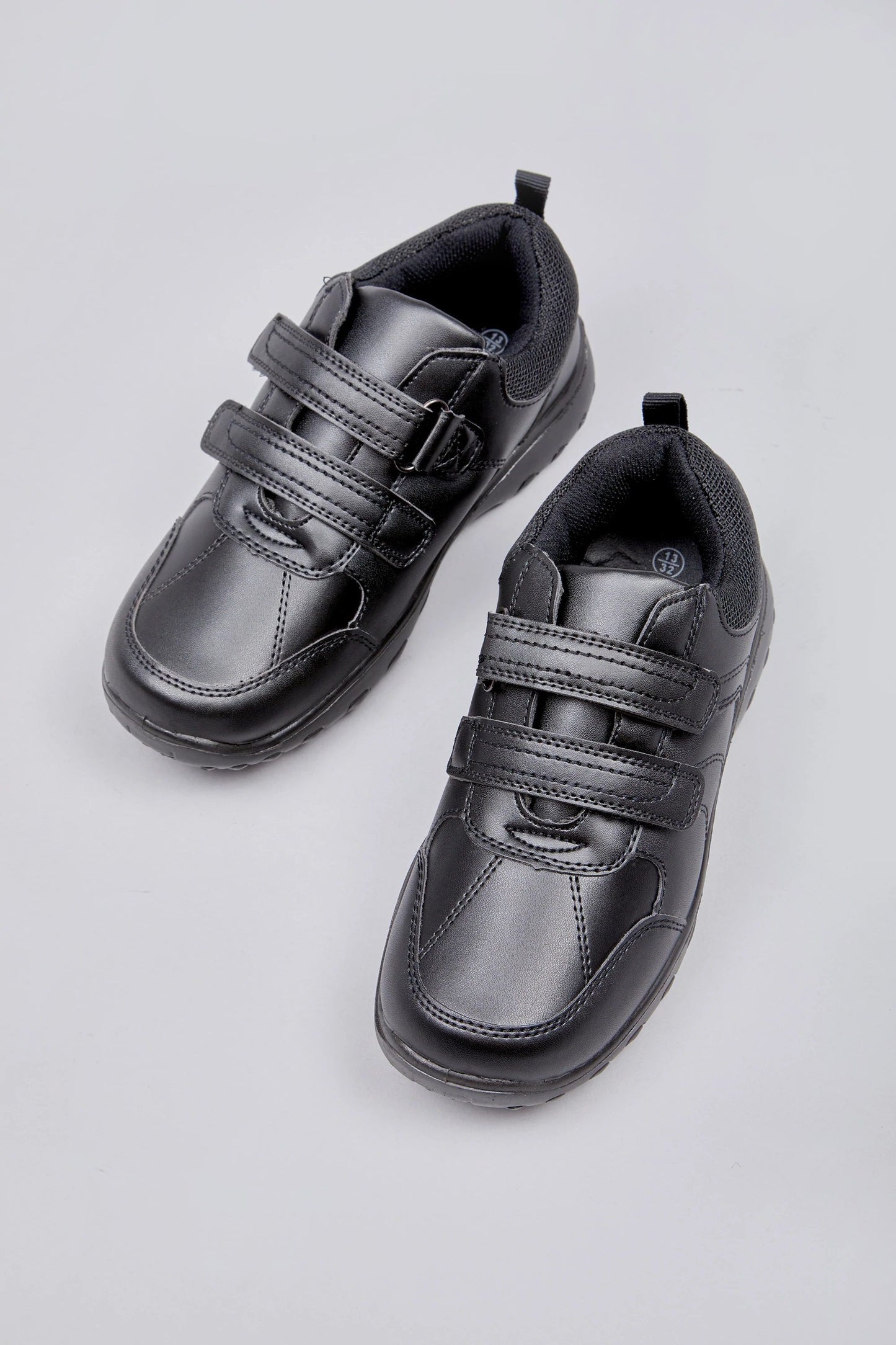 Boys Matt Black School Shoes with Twin Touch and Close Straps