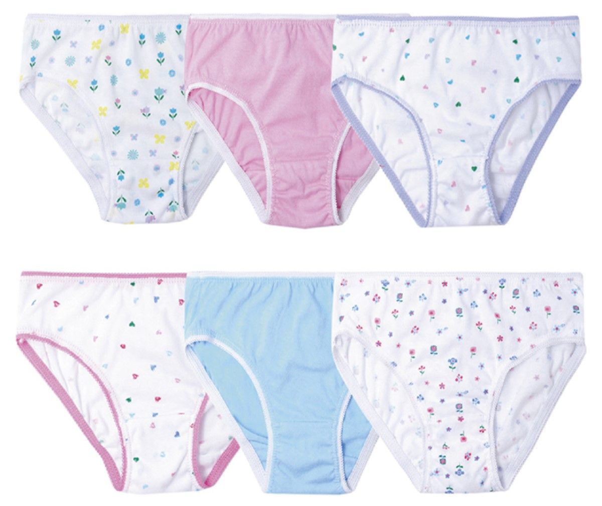 Girls 6 PK Cotton Knickers Briefs "Hearts and Flowers"