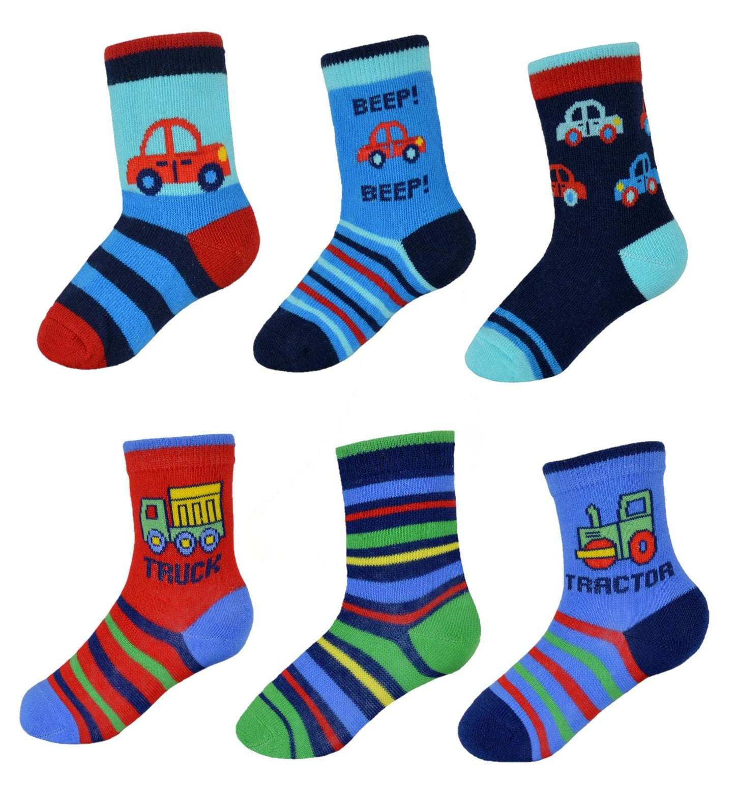 6 Pairs Baby Toddler Boys' Colourful Car Patterned Cotton Rich Socks